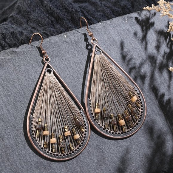 Hand Crafted Jewelry - Woven Teardrop Fan Dangle Earrings